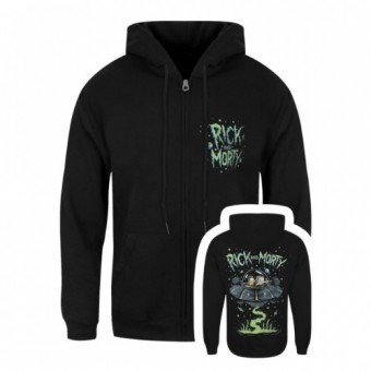 Rick & Morty - Space Ship (Distressed) - Hooded Sweat Shirt Zip (Men)